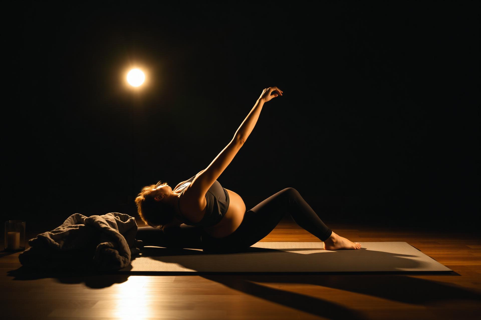 Moeder doet rustige core-oefening op yogamat