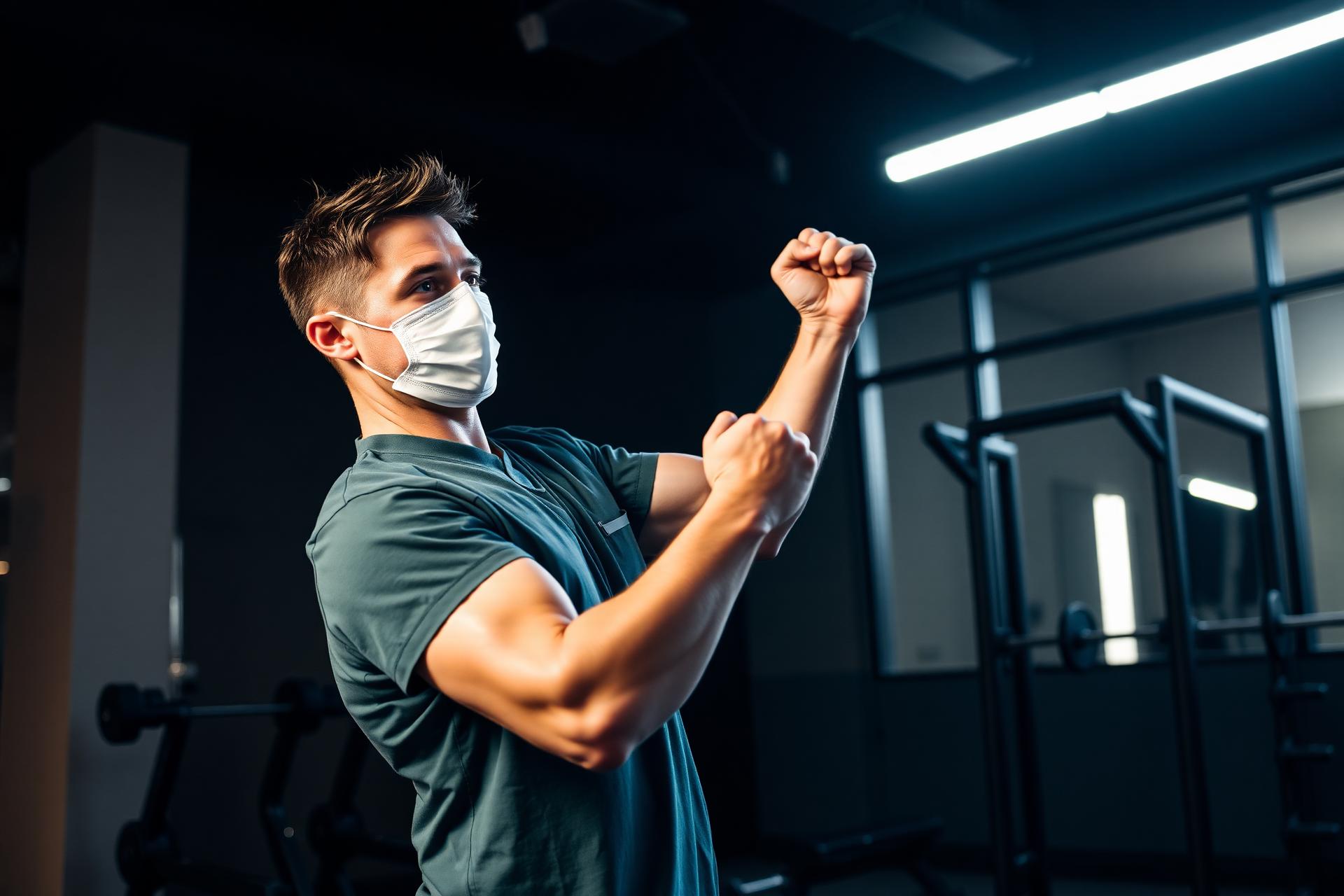 Zorgmedewerker in scrubs traint in een rustige studio